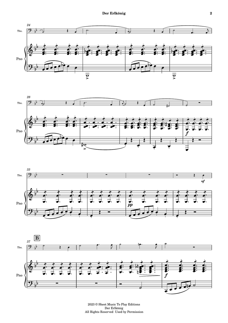 Der Erlkönig by Schubert - Trombone and Piano (Full Score and Parts) Piano scores gallery preview page 3