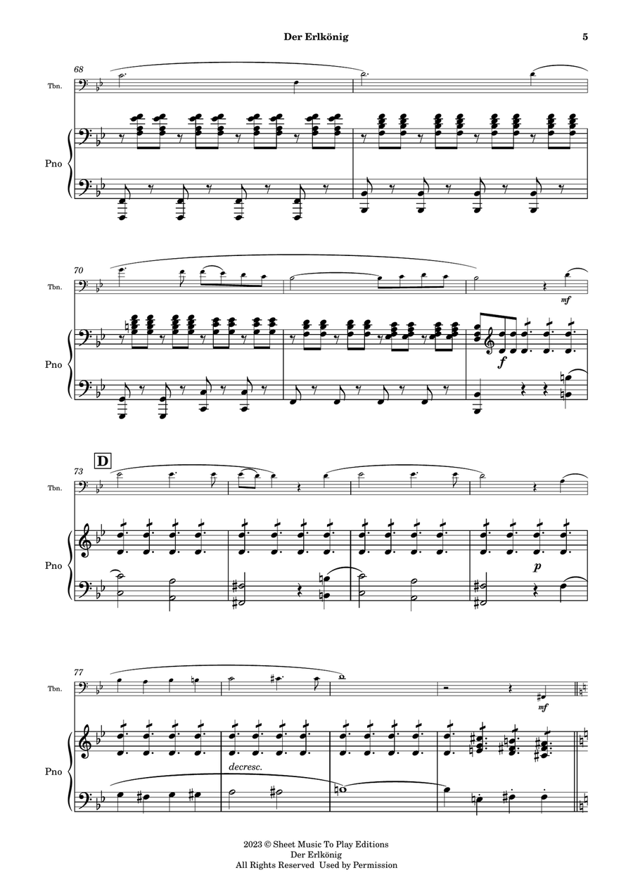 Der Erlkönig by Schubert - Trombone and Piano (Full Score and Parts) Piano scores gallery preview page 6
