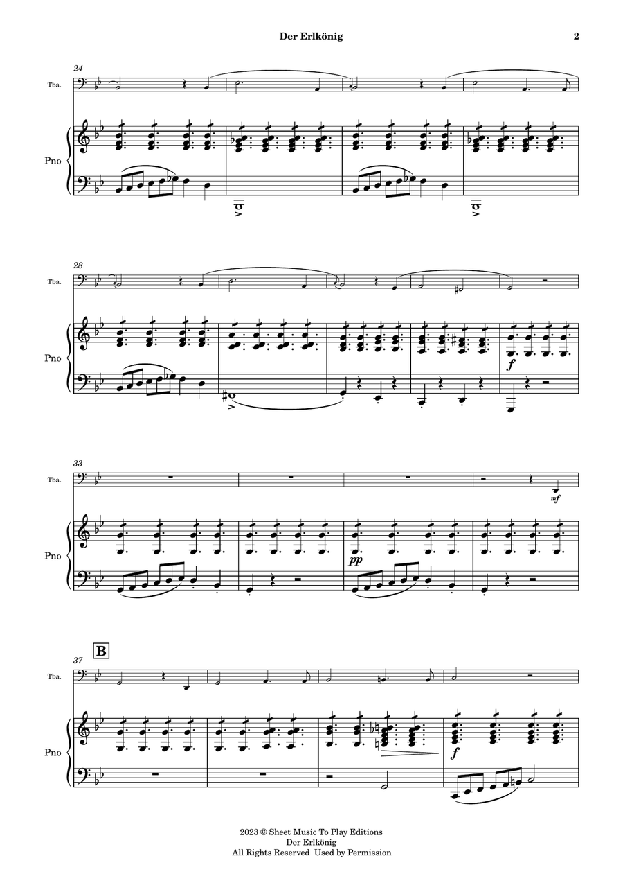 Der Erlkönig by Schubert - Tuba and Piano (Full Score and Parts) Piano scores gallery preview page 3