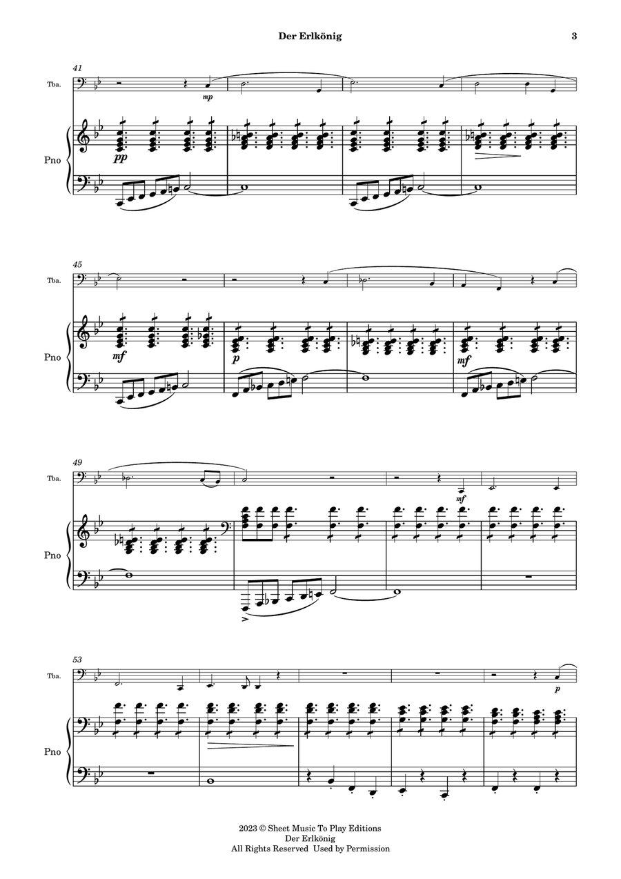 Der Erlkönig by Schubert - Tuba and Piano (Full Score and Parts) Piano scores gallery preview page 4