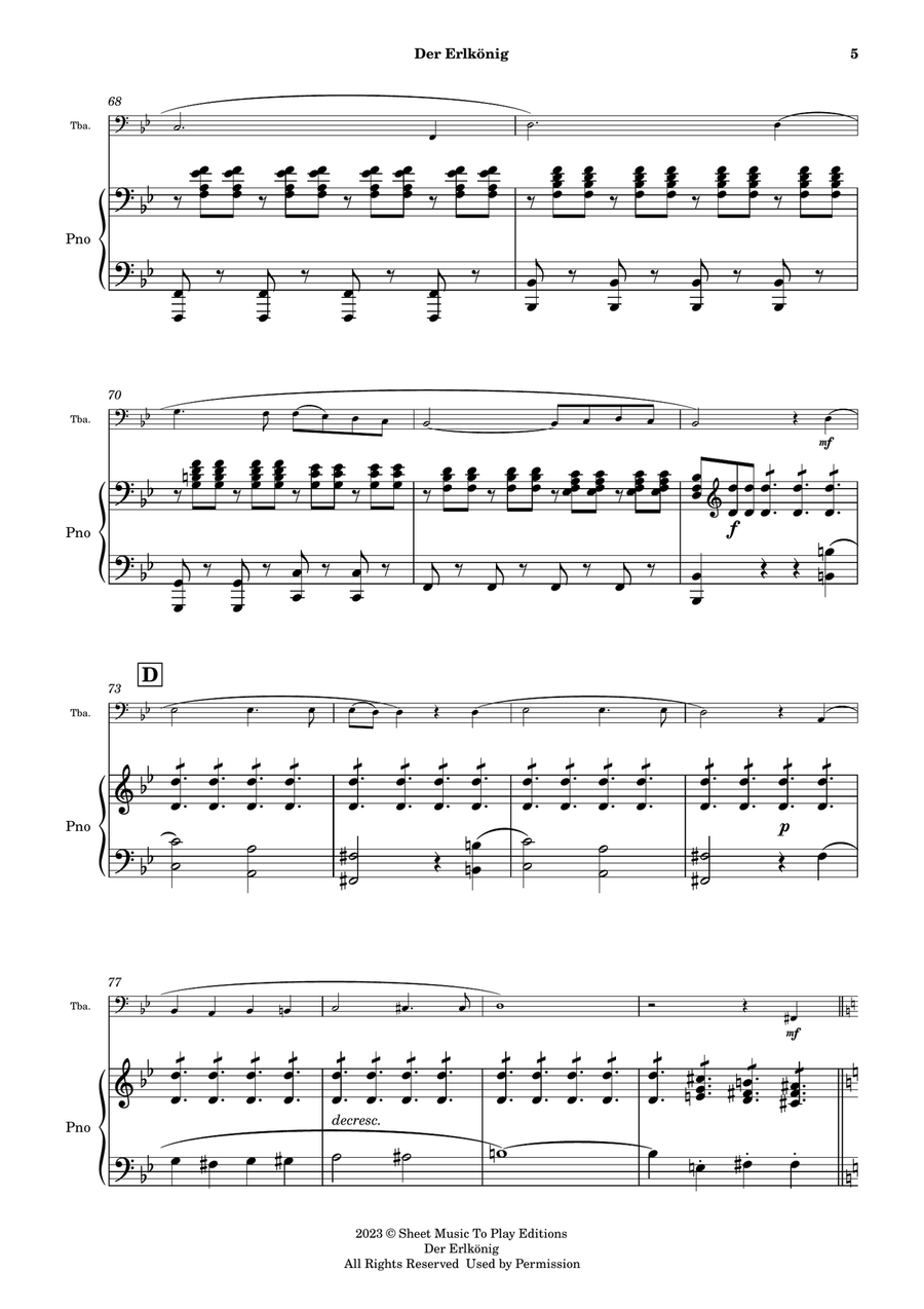 Der Erlkönig by Schubert - Tuba and Piano (Full Score and Parts) Piano scores gallery preview page 6