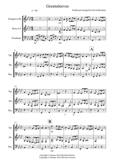 Greensleeves for Brass Trio