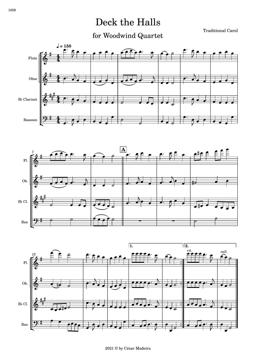 Deck The Halls - Woodwind Quartet (Full Score and Parts) Woodwind Quartet scores gallery preview page 2