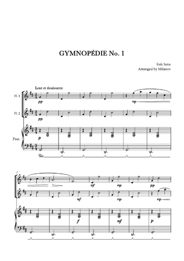 Gymnopédie no 1 | Flute Duet | Original Key| Piano accompaniment |Easy intermediate
