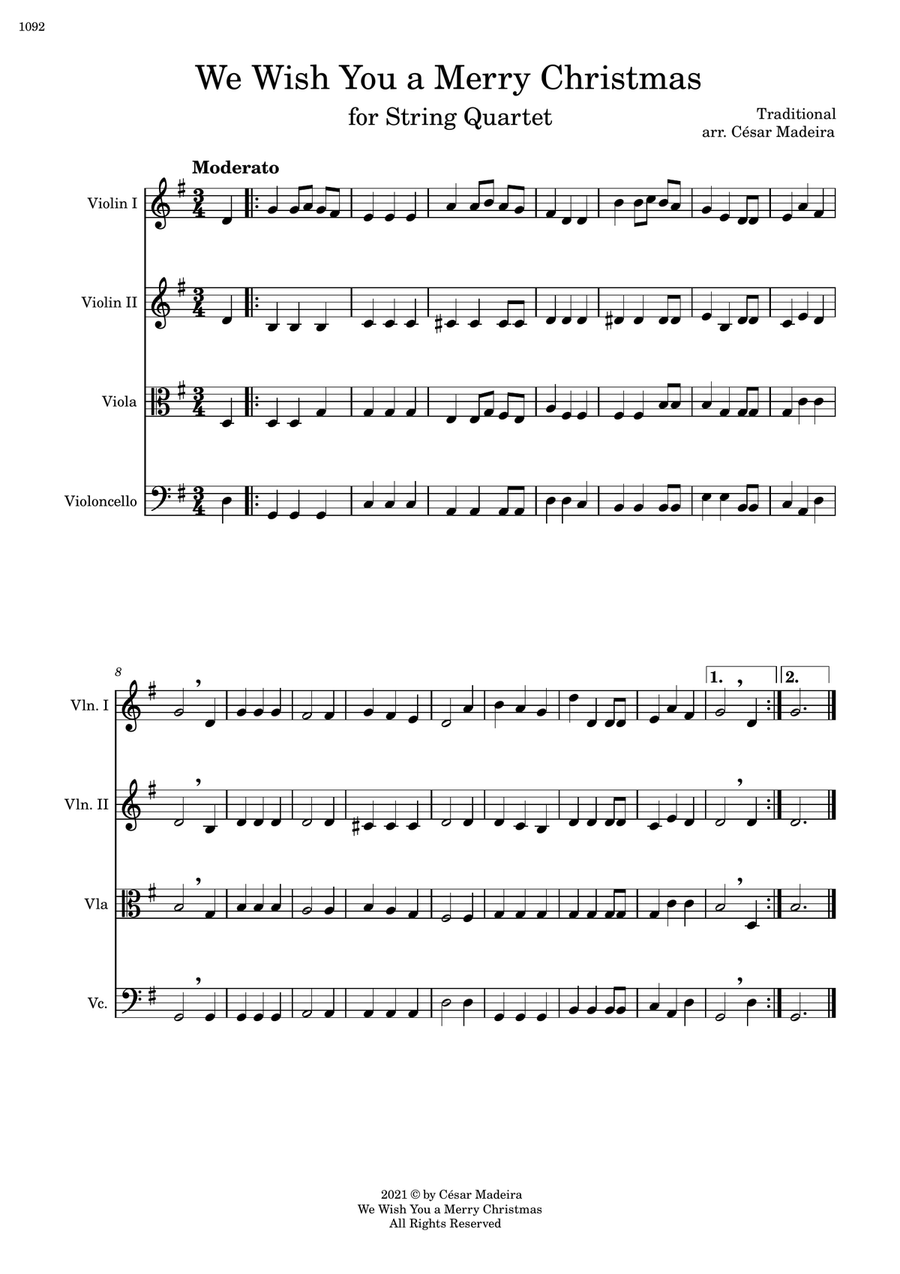 We Wish You A Merry Christmas - String Quartet (Full Score and Parts) String Quartet scores gallery preview page 2