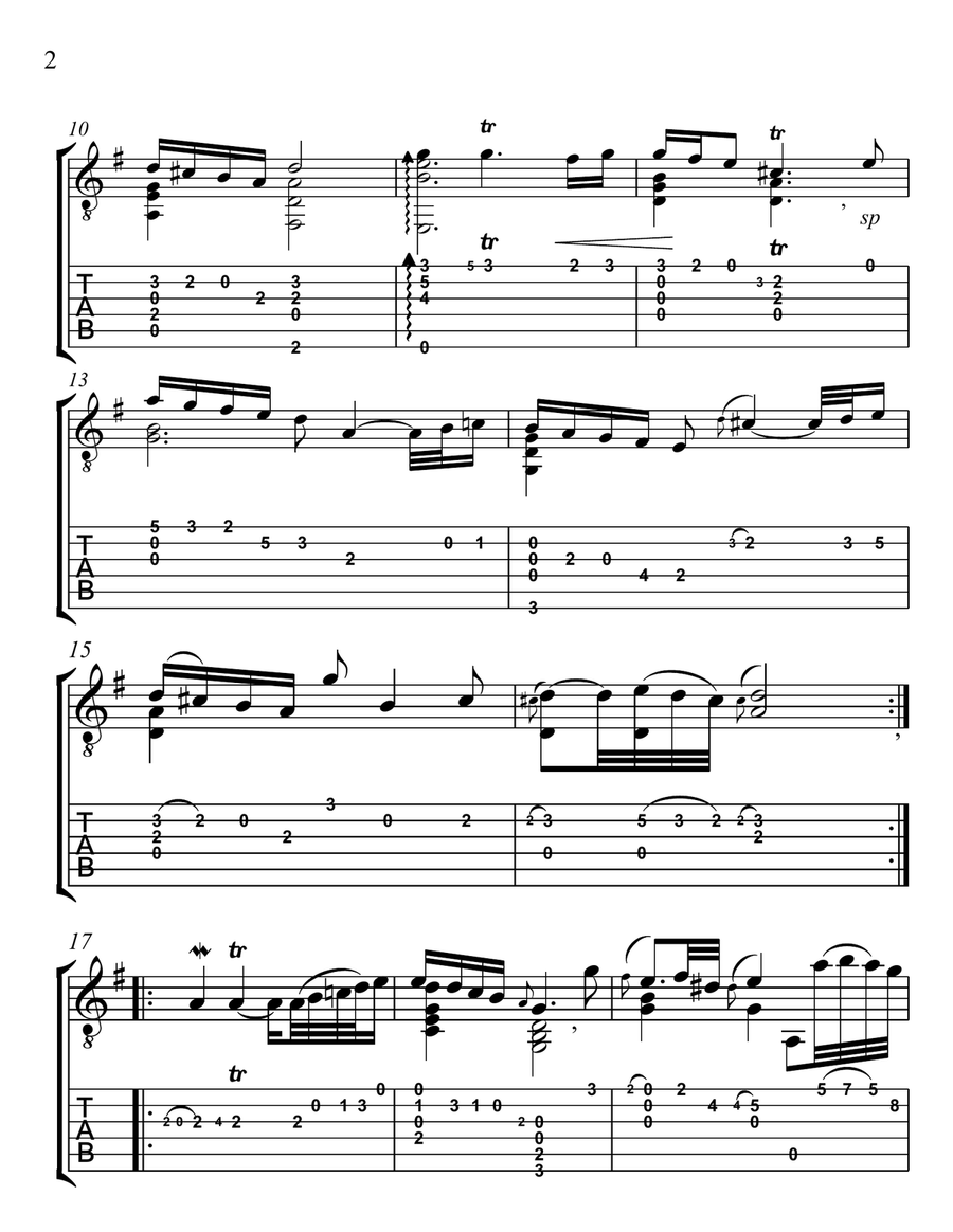 Aria EXCERPT from Goldberg Variations (arranged for guitar) Classical Guitar scores gallery preview page 2