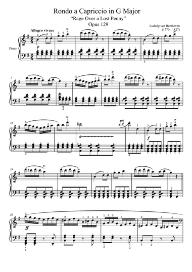 Rondo a Capriccio Op.129 in G Major, “Rage Over a Lost Penny”,Beethoven For Piano Solo With Finger