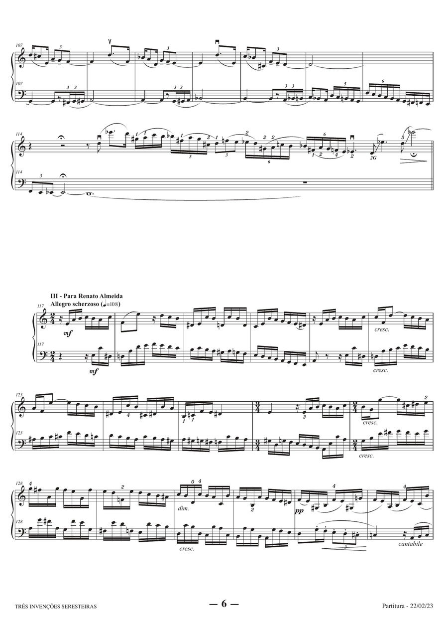 Lorenzo Fernandez: 3 Brazilian Inventions for violin and violoncello (or bassoon). Ed. Paulinyi. Bassoon scores gallery preview page 6