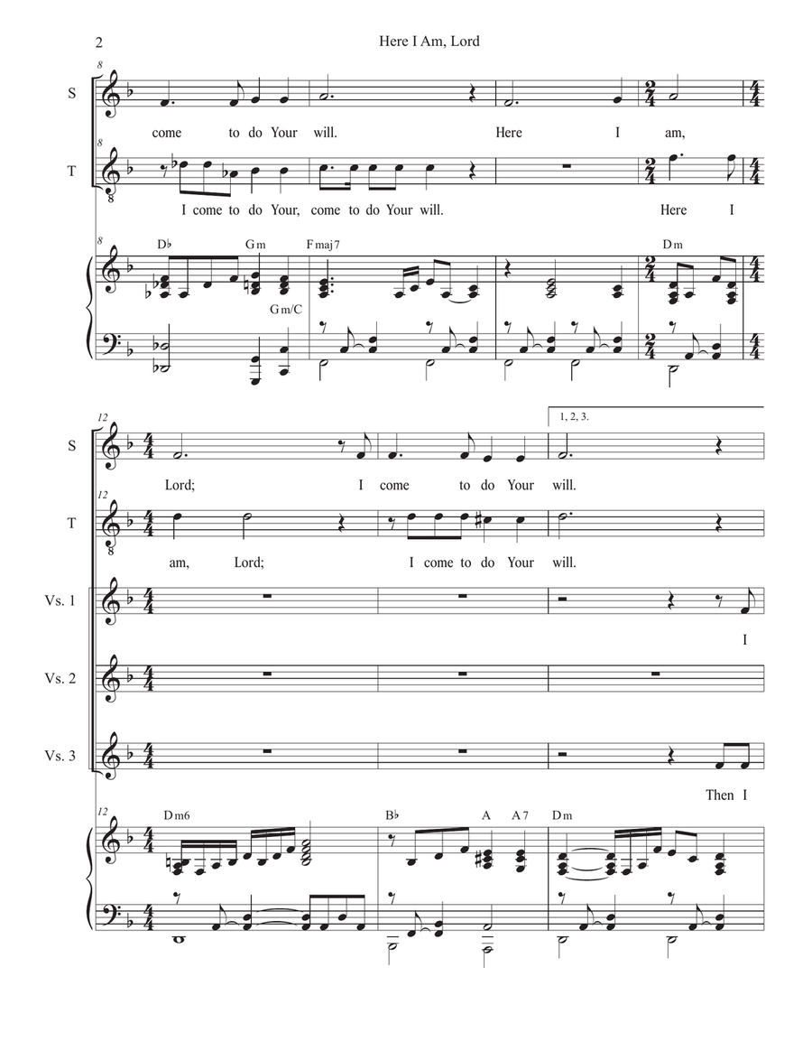 Here I Am, Lord (2-part choir - (Soprano and Tenor) 2-Part scores gallery preview page 2