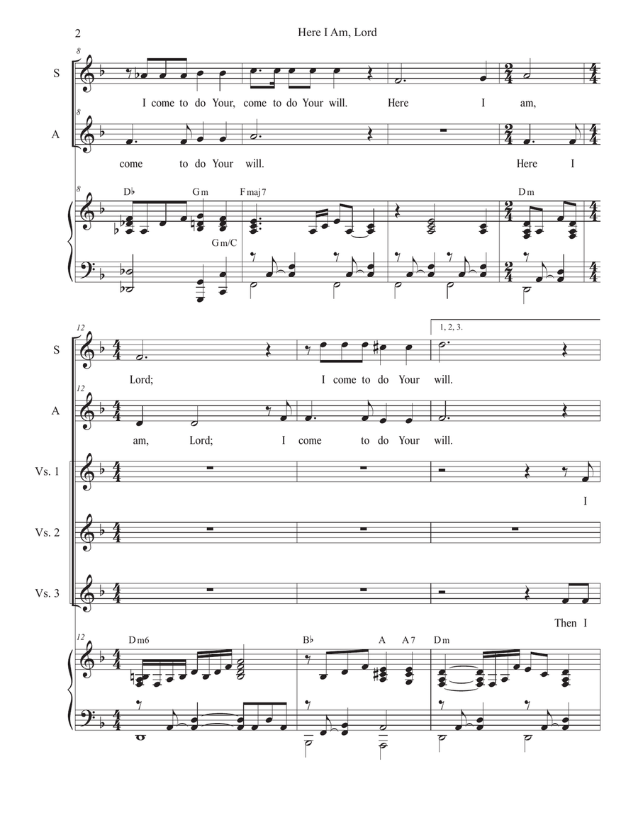 Here I Am, Lord (Duet for Soprano and Alto solo) Alto Voice scores gallery preview page 2