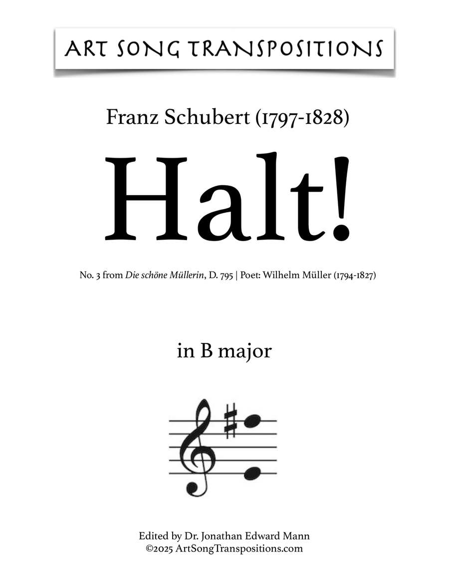 SCHUBERT: Halt! D. 795 no. 3 (transposed to 6 keys: C, B, B-flat, A, A-flat, G major) Piano, Vocal scores gallery preview page 6