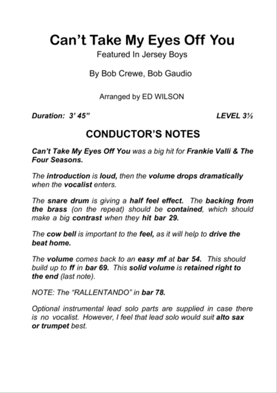 Can't Take My Eyes Off Of You Jazz Ensemble scores gallery preview page 2