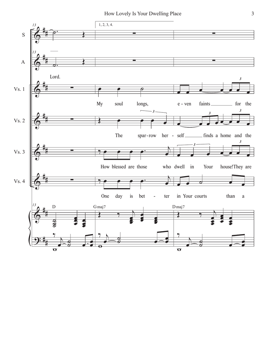 How Lovely Is Your Dwelling Place (Psalm 84) (Duet for Soprano and Alto solo) Alto Voice scores gallery preview page 3