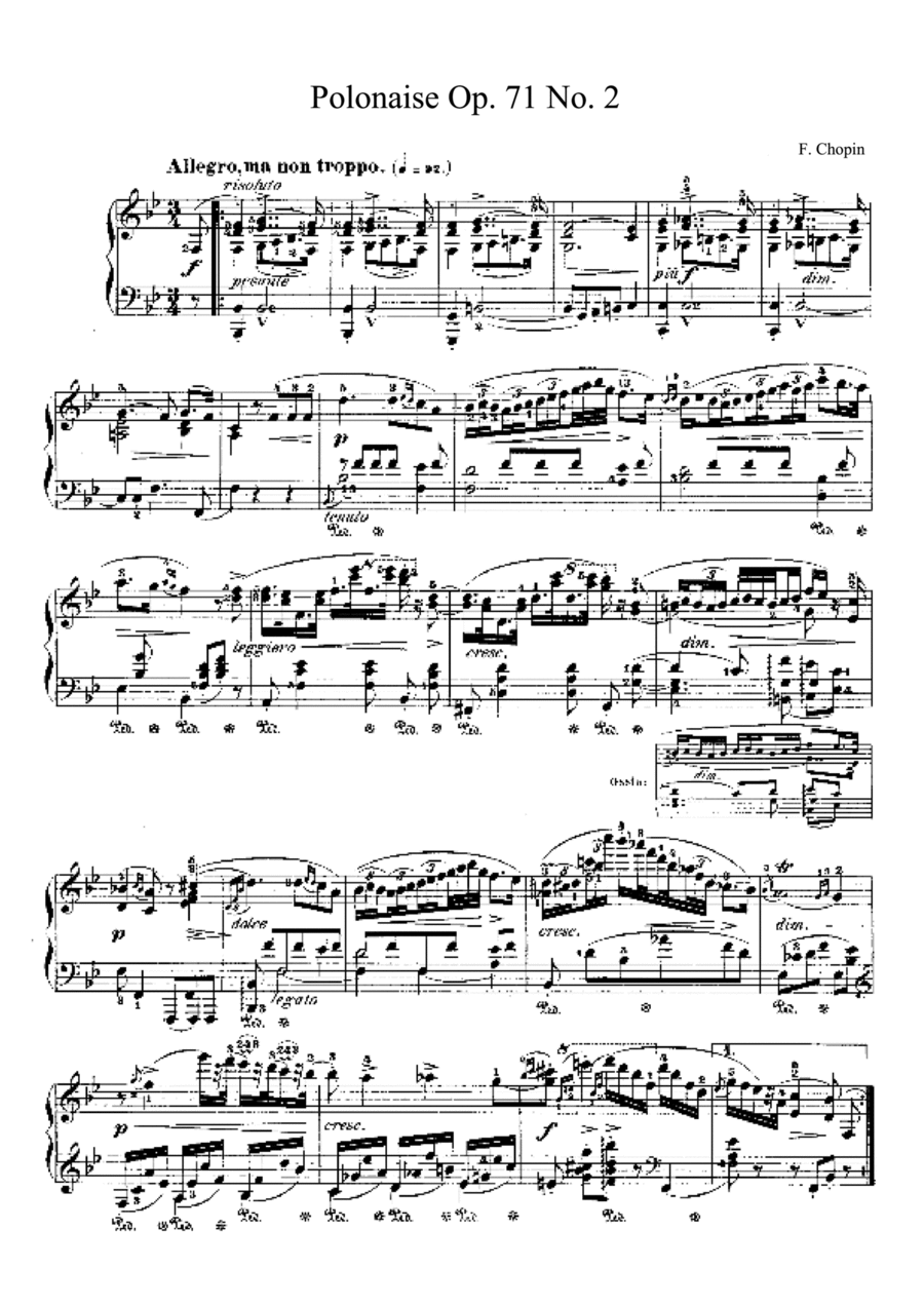 Chopin Polonaise Op. 71 No. 2 in Bb Major Piano Solo scores gallery preview page 1