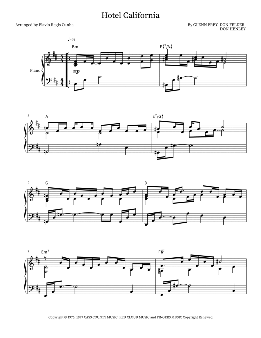 Hotel California Piano scores gallery preview page 1
