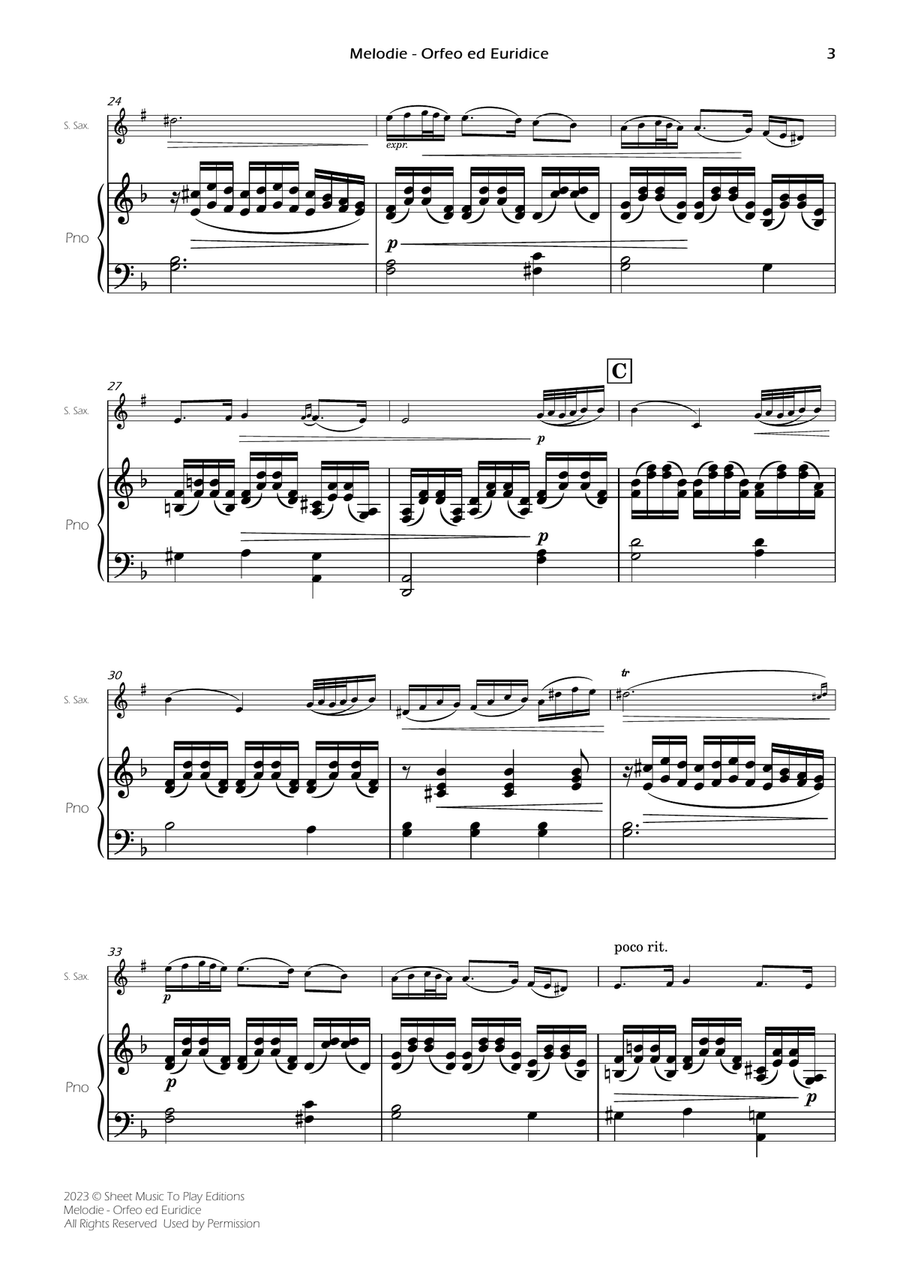 Melodie from Orfeo ed Euridice - Soprano Sax and Piano (Full Score and Parts) Soprano Saxophone scores gallery preview page 4