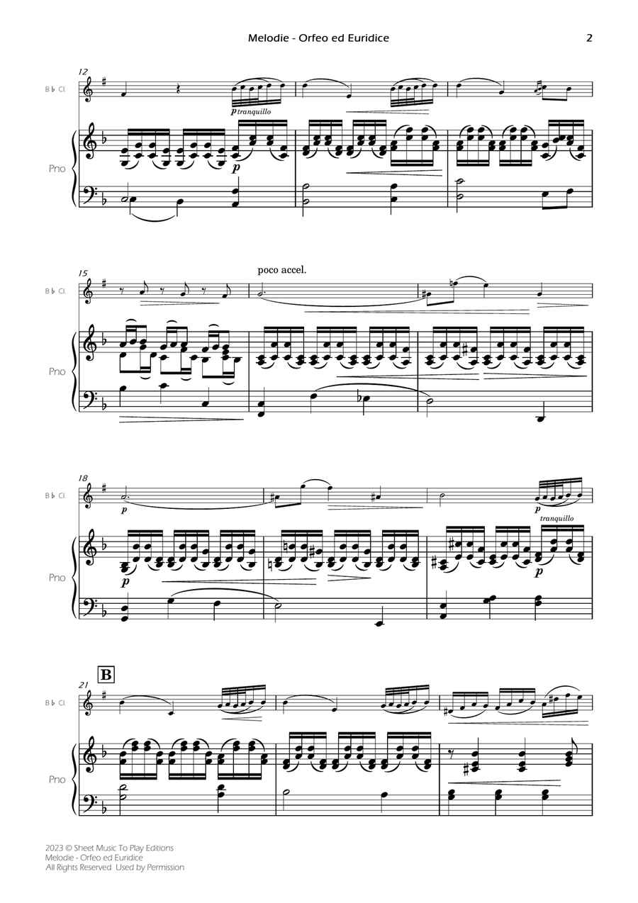 Melodie from Orfeo ed Euridice - Bb Clarinet and Piano (Full Score and Parts) B-Flat Clarinet scores gallery preview page 3