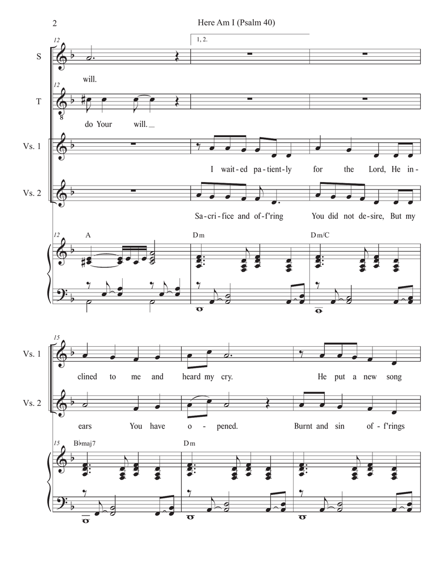 Here Am I (Psalm 40) (Duet for Soprano and Tenor solo) Tenor Voice scores gallery preview page 2