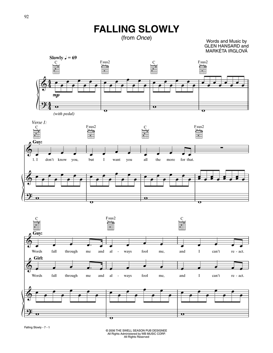 Falling Slowly (from Once) Piano, Vocal, Guitar scores gallery preview page 1