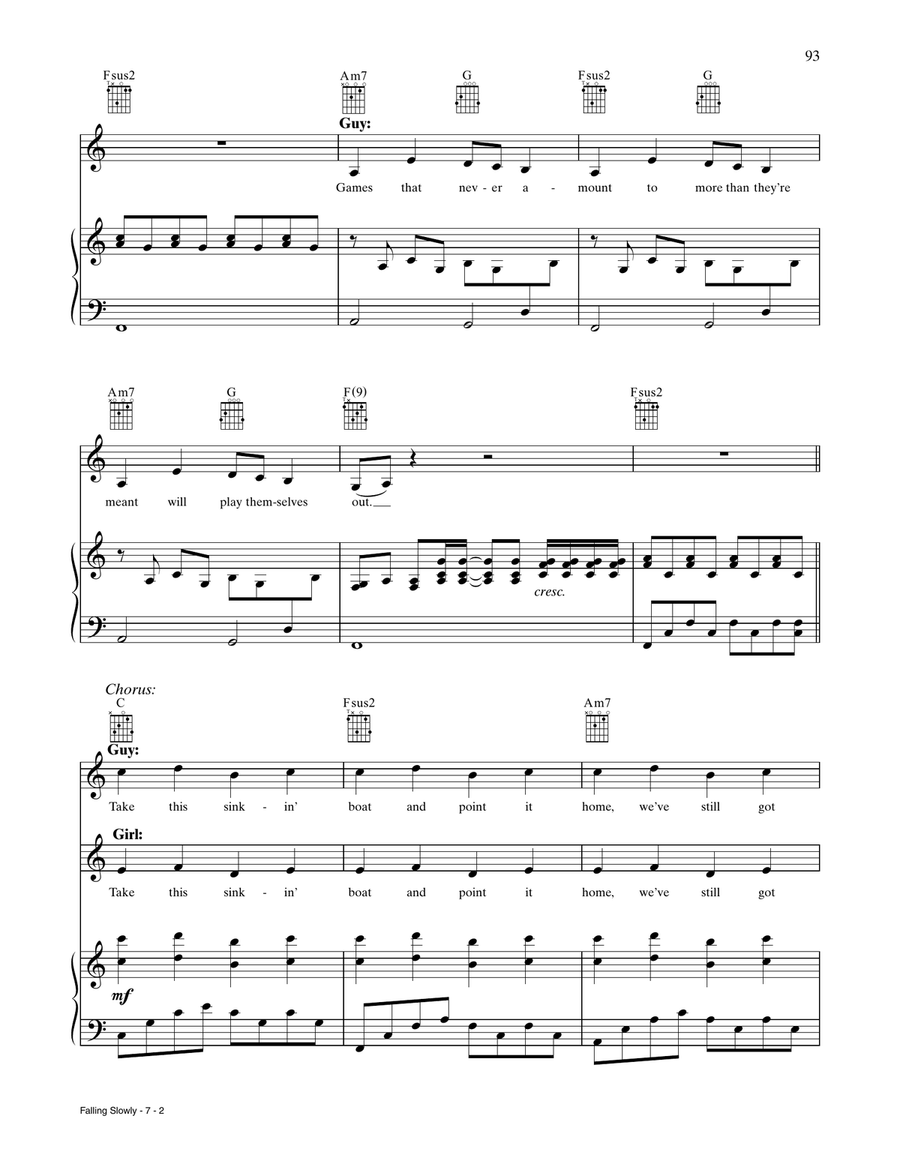Falling Slowly (from Once) Piano, Vocal, Guitar scores gallery preview page 2