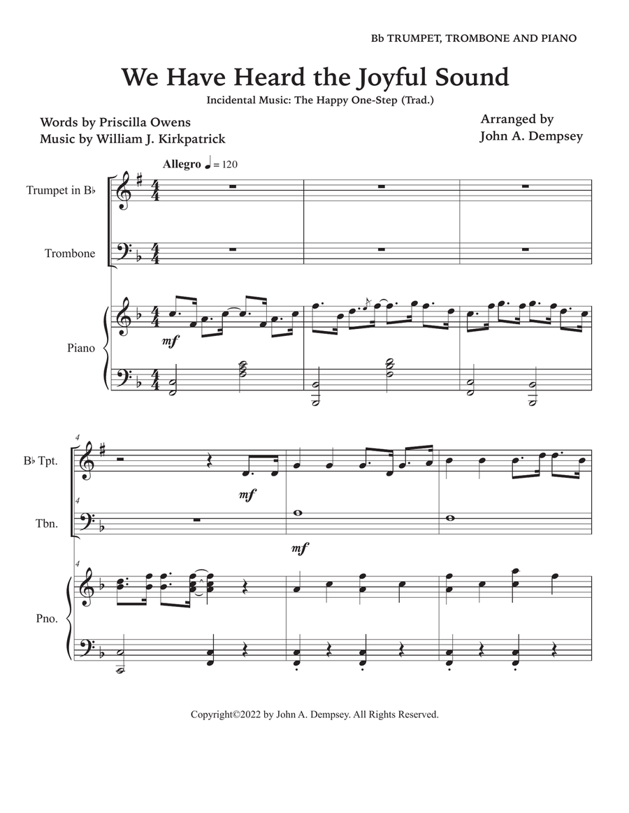 We Have Heard the Joyful Sound (Jesus Saves): Trio for Trumpet, Trombone and Piano Brass Trio scores gallery preview page 5