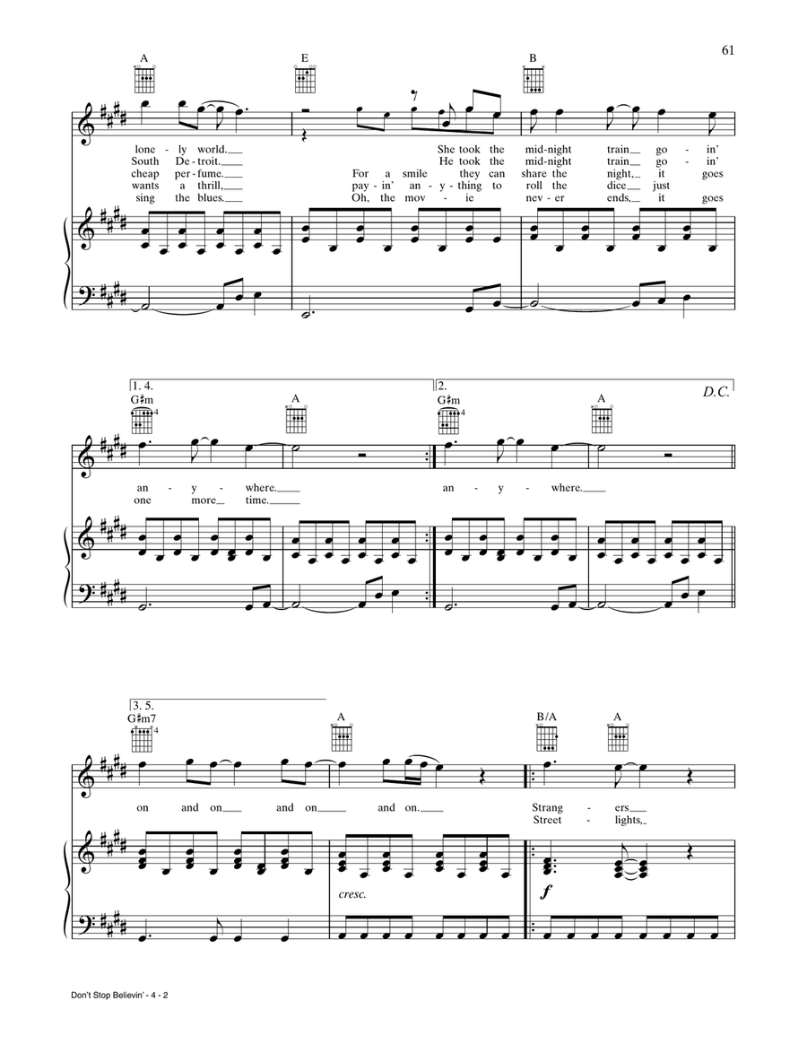 Don't Stop Believin' (from Rock of Ages) Piano, Vocal, Guitar scores gallery preview page 2