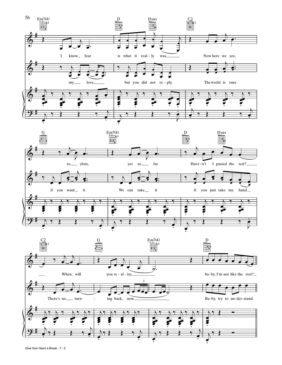 Give Your Heart A Break Give Your Heart A Break Piano, Vocal, Guitar scores gallery preview page 2