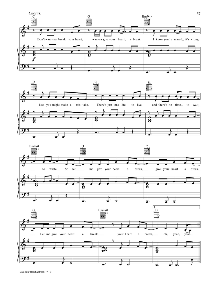Give Your Heart A Break Give Your Heart A Break Piano, Vocal, Guitar scores gallery preview page 3