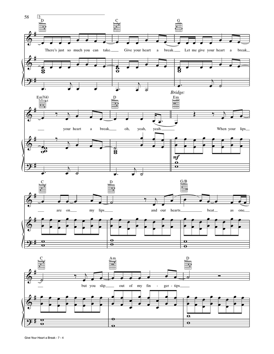 Give Your Heart A Break Give Your Heart A Break Piano, Vocal, Guitar scores gallery preview page 4