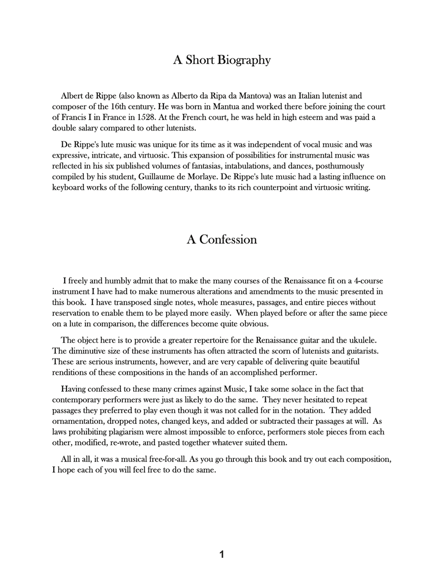 Albert de Rippe: 46 Renaissance Pieces For Low G Ukulele Ukulele scores gallery preview page 4
