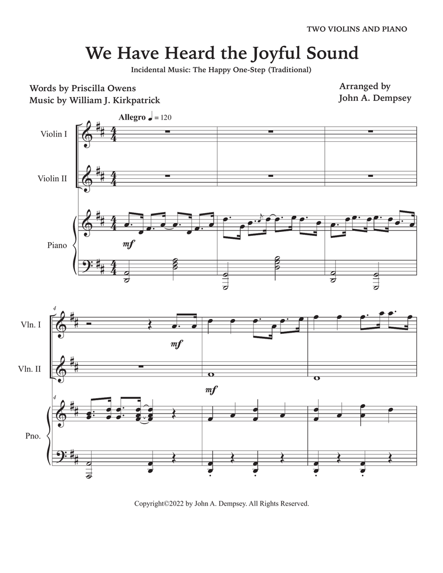 We Have Heard the Joyful Sound (Jesus Saves): Trio for Two Violins and Piano String Duet scores gallery preview page 5