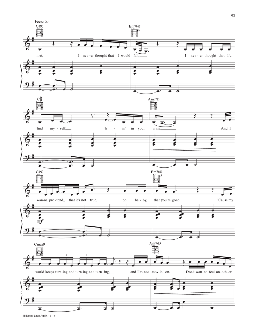 I'll Never Love Again (from A Star Is Born) Piano, Vocal, Guitar scores gallery preview page 4