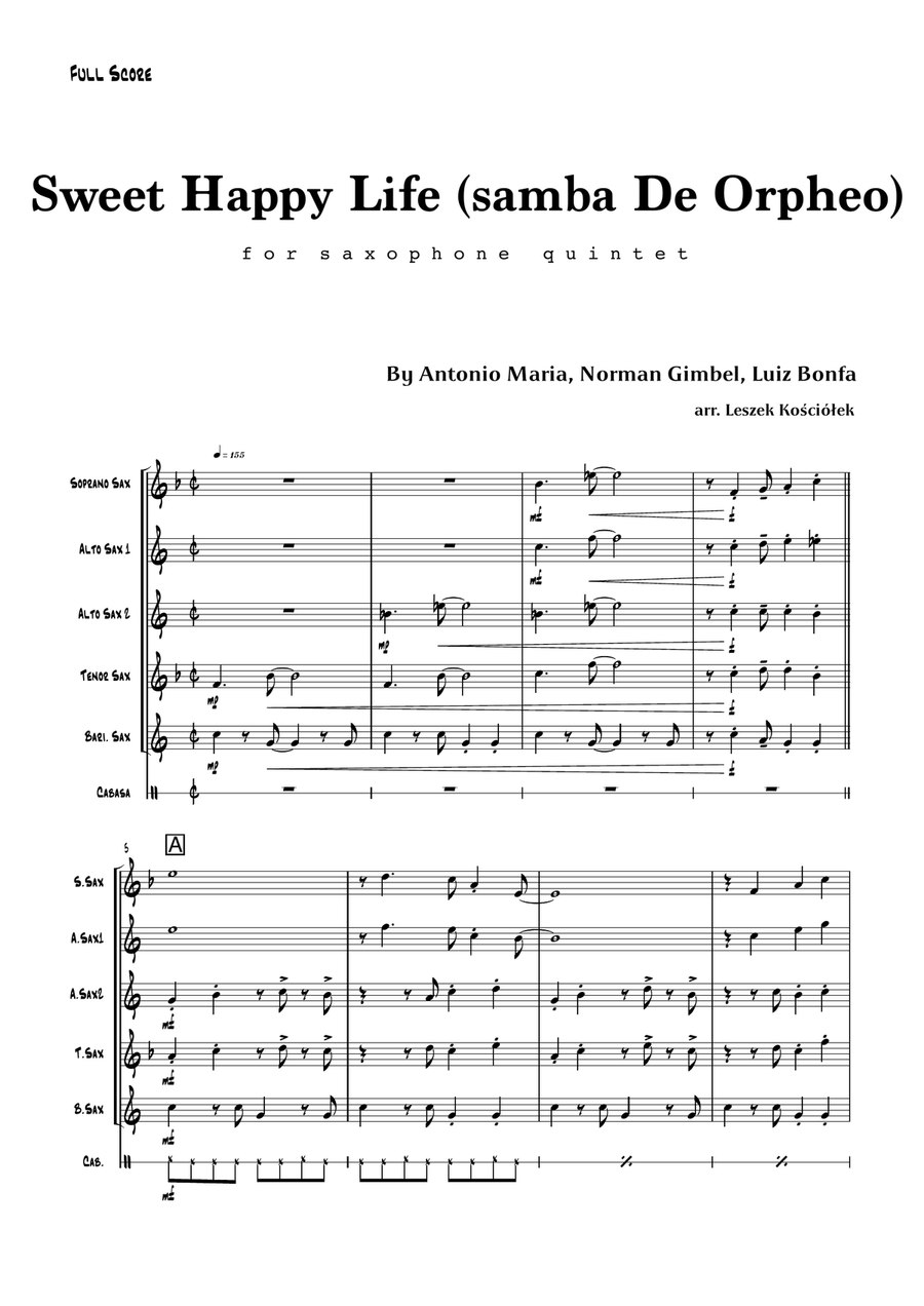 Sweet Happy Life (samba De Orpheo) Saxophone Quintet scores gallery preview page 4