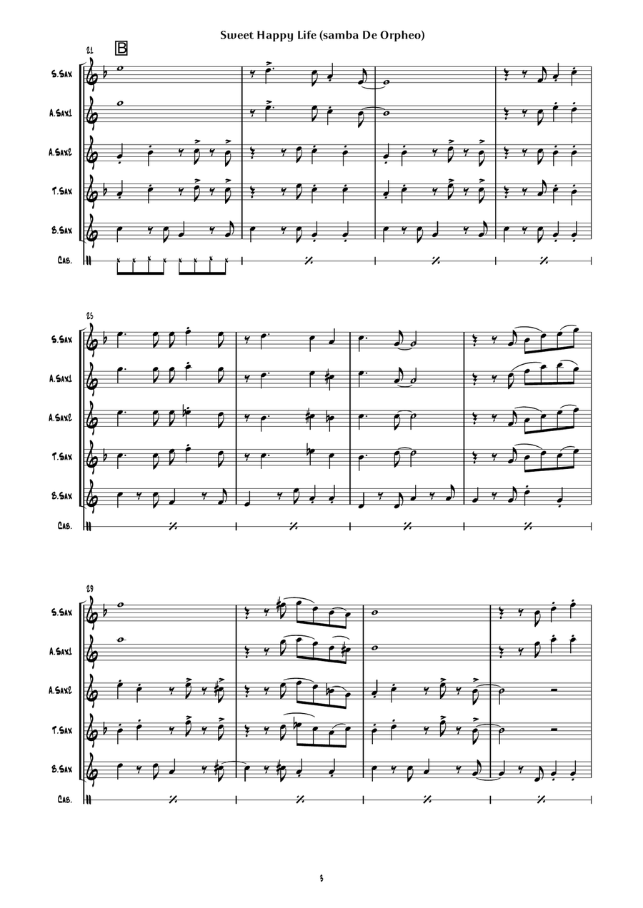 Sweet Happy Life (samba De Orpheo) Saxophone Quintet scores gallery preview page 6