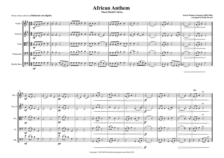 African Union Anthem (Let us All Celebrate & Unite) for String Orchestra String Orchestra scores gallery preview page 2
