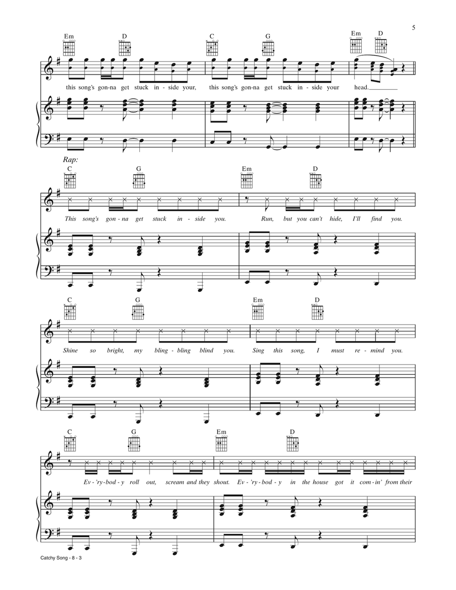 Catchy Song (from The Lego Movie 2) (feat. T-Pain & That Girl Lay Lay) Piano, Vocal, Guitar scores gallery preview page 3