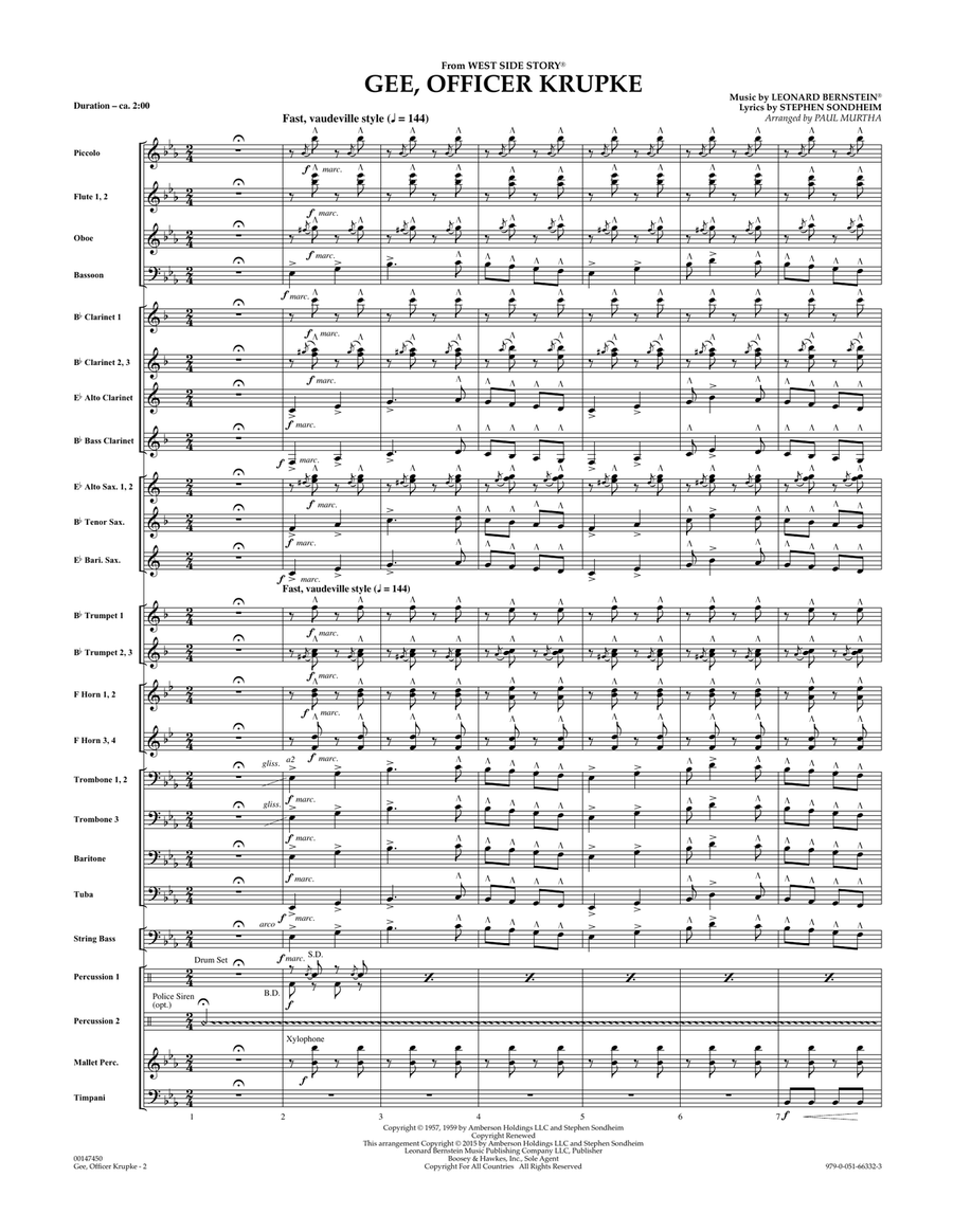Gee, Officer Krupke (from West Side Story) (arr. Paul Murtha) - Conductor Score (Full Score) Concert Band scores gallery preview page 2