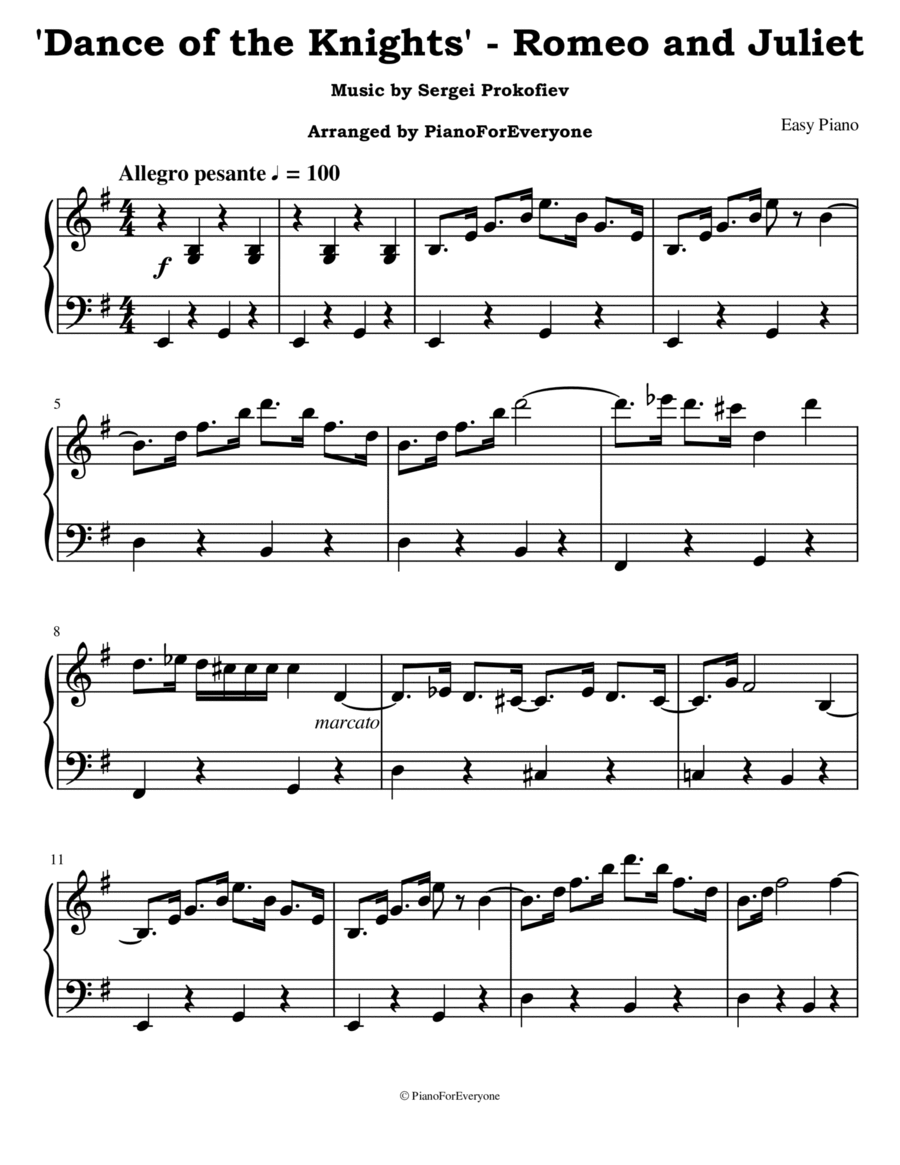 'Dance of the Knights' from Romeo and Juliet - Prokofiev (Easy Piano) Easy Piano scores gallery preview page 1