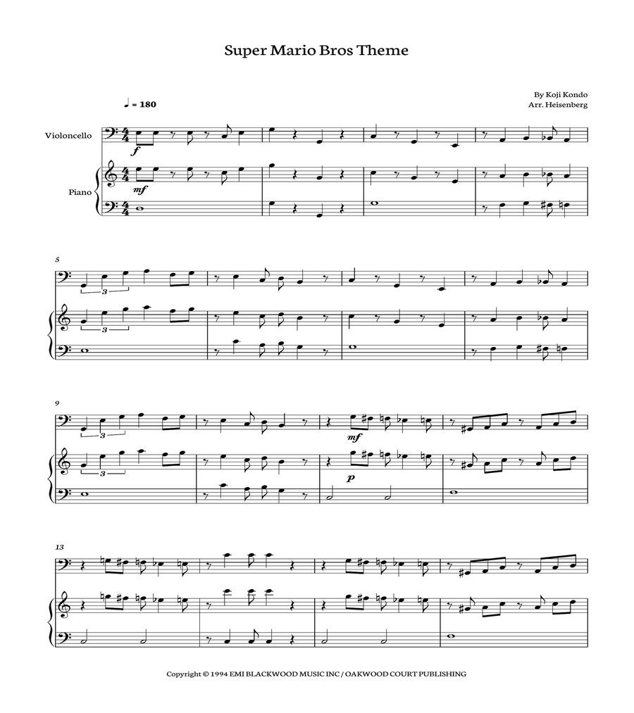 Super Mario Bros Theme Piano scores gallery preview page 1