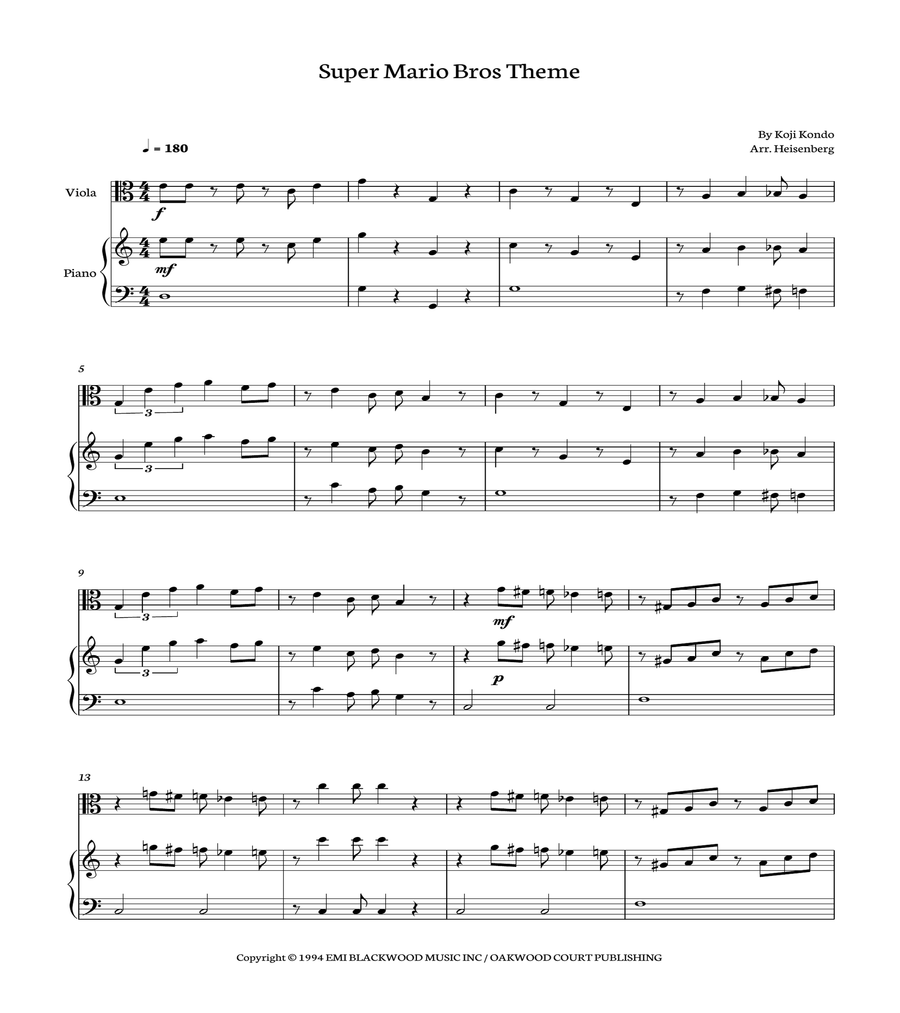 Super Mario Bros Theme Viola scores gallery preview page 1