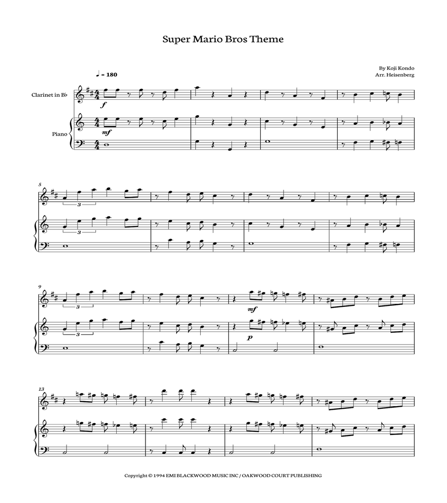Super Mario Bros Theme B-Flat Clarinet scores gallery preview page 1