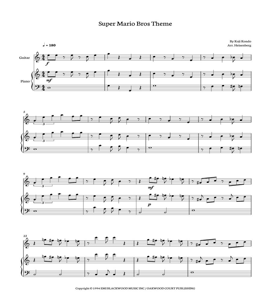 Super Mario Bros Theme Guitar scores gallery preview page 1