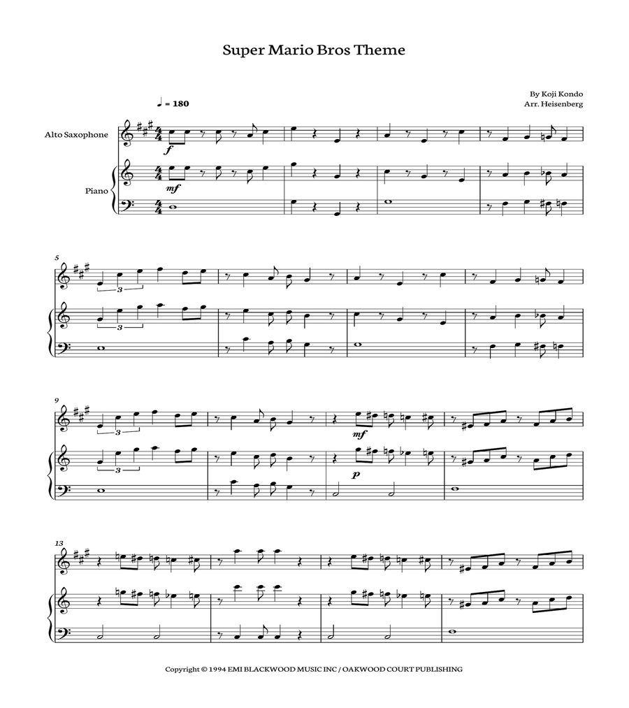 Super Mario Bros Theme Alto Saxophone scores gallery preview page 1