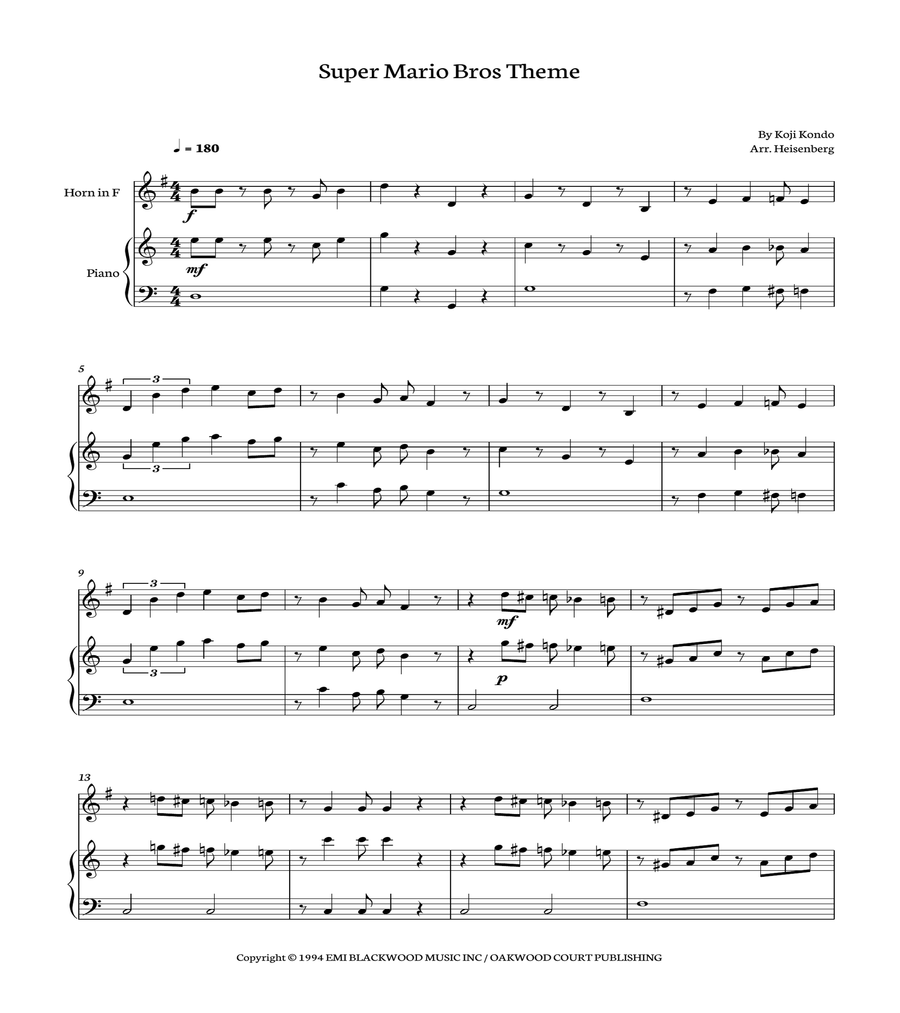 Super Mario Bros Theme Horn scores gallery preview page 1
