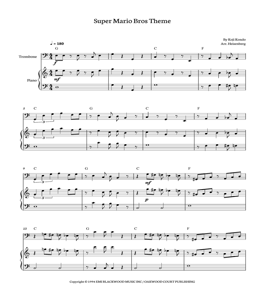 Super Mario Bros Theme Piano scores gallery preview page 1
