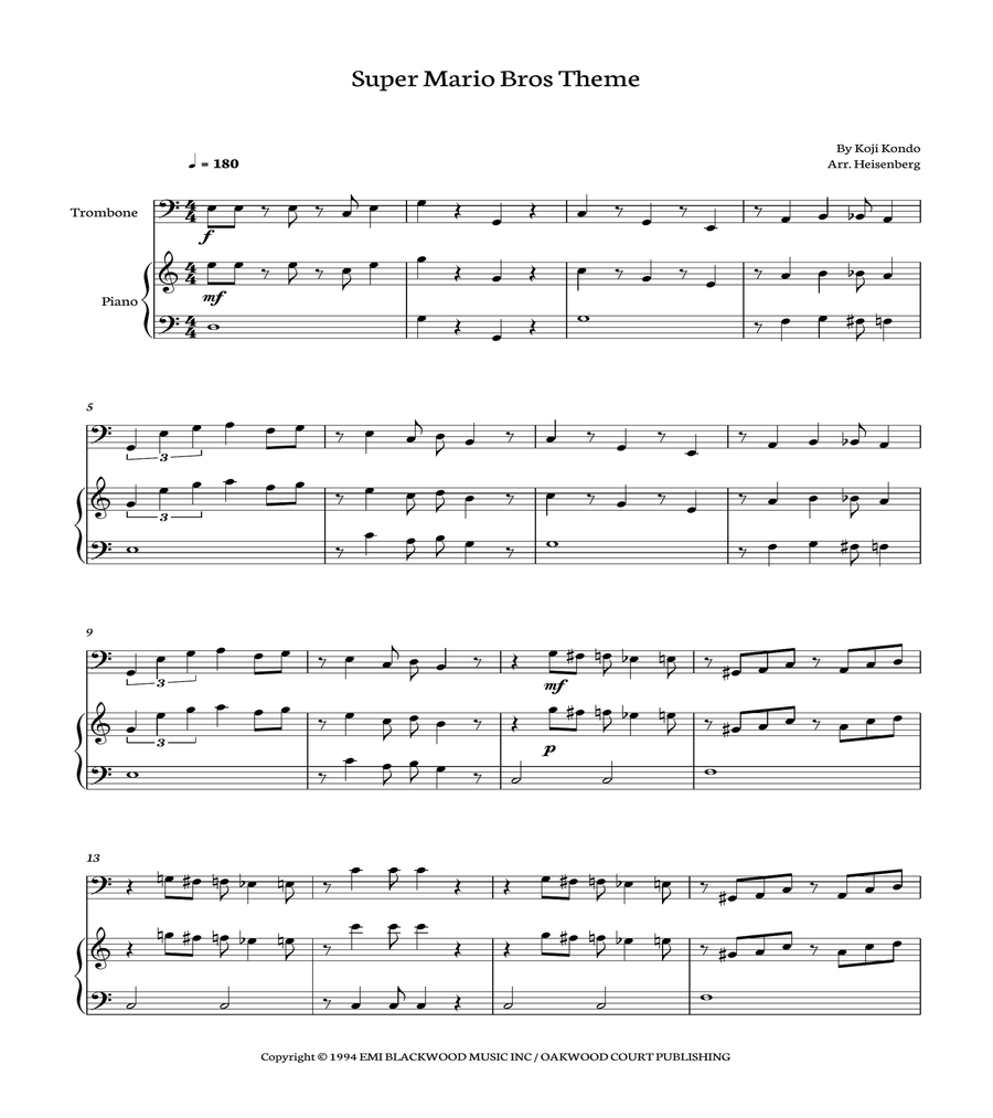 Super Mario Bros Theme Piano scores gallery preview page 1