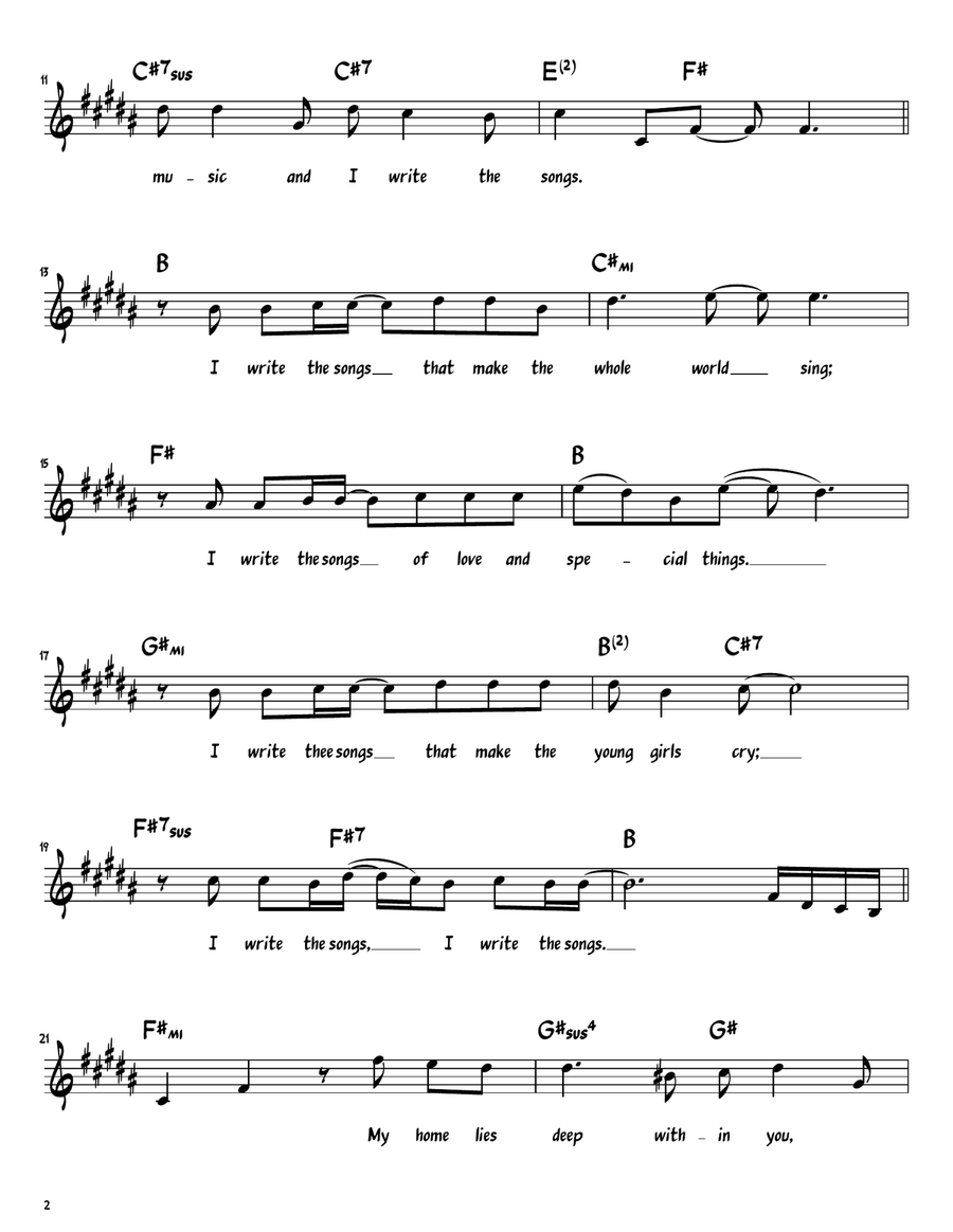 I Write The Songs I Write The Songs Piano scores gallery preview page 2