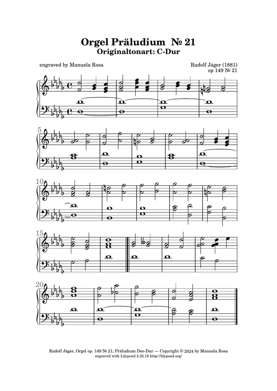 Orgel Präludium op 149 Nr. 21 C-Dur (Rudolf Jäger) Banjo scores gallery preview page 2