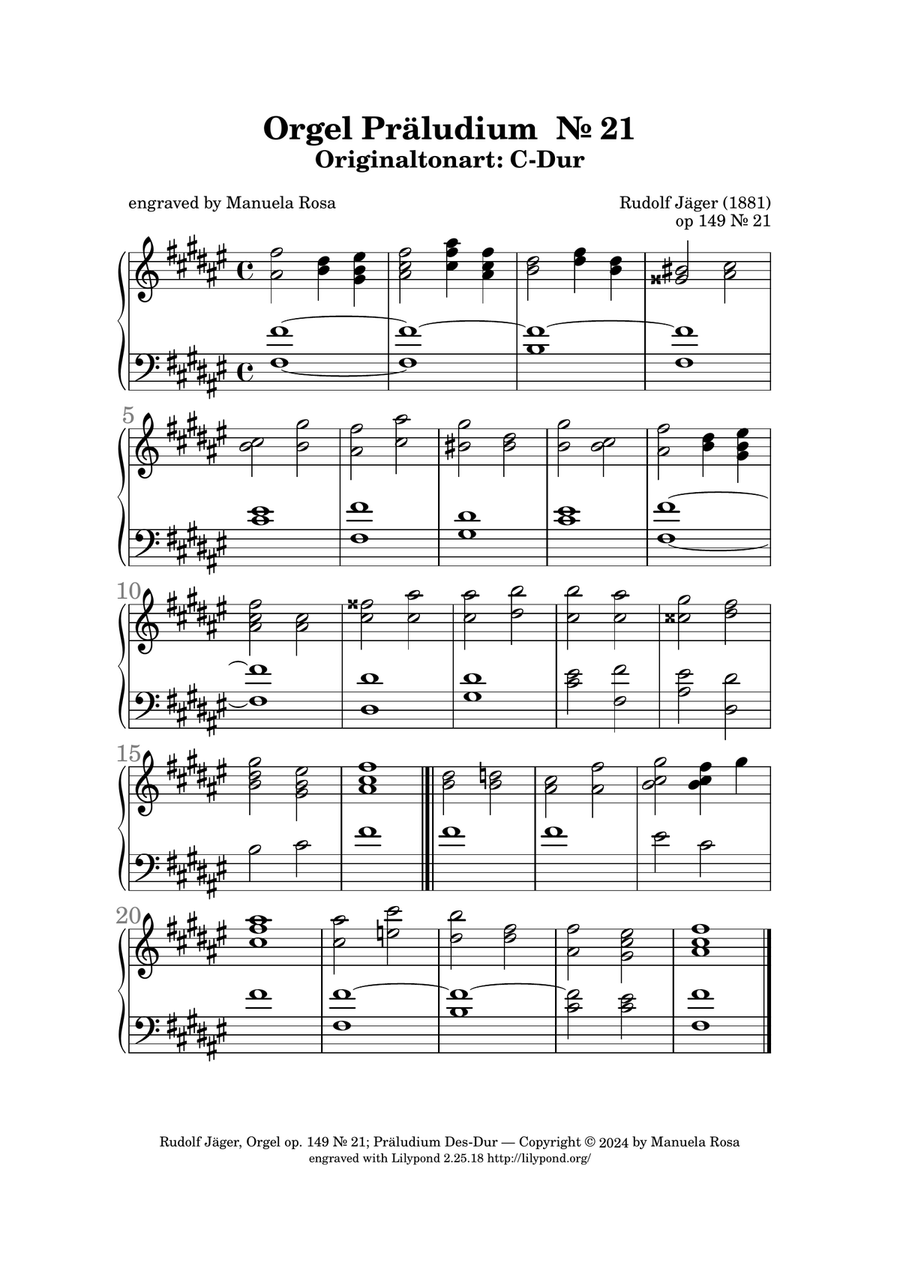 Orgel Präludium op 149 Nr. 21 C-Dur (Rudolf Jäger) Banjo scores gallery preview page 5