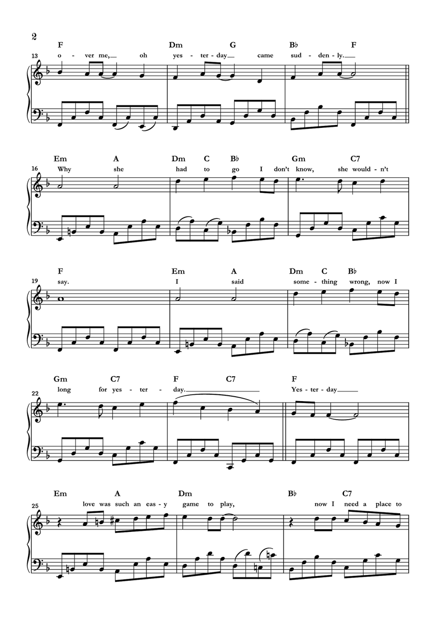 Yesterday Piano Solo scores gallery preview page 2
